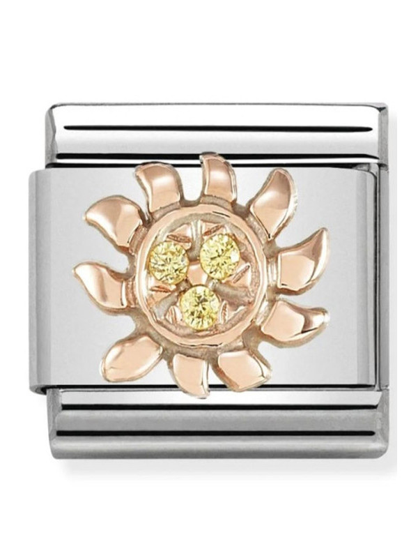 Maillon Nomination classic symbole du Soleil en Or rose et Pierres jaunes