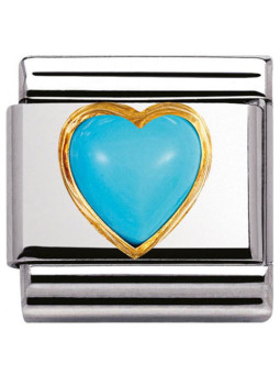 Maillon Nomination classic coeur bombé en turquoise