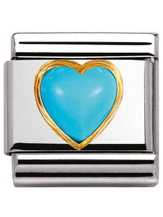 Maillon Nomination classic coeur bombé en turquoise