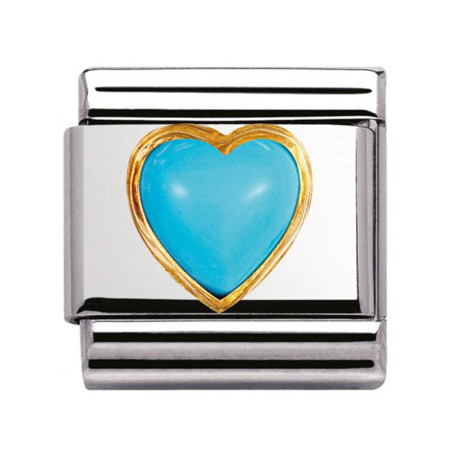 Maillon Nomination classic coeur bombé en turquoise