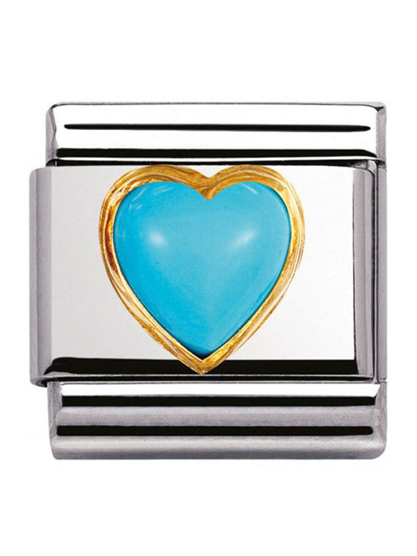 Maillon Nomination classic coeur bombé en turquoise