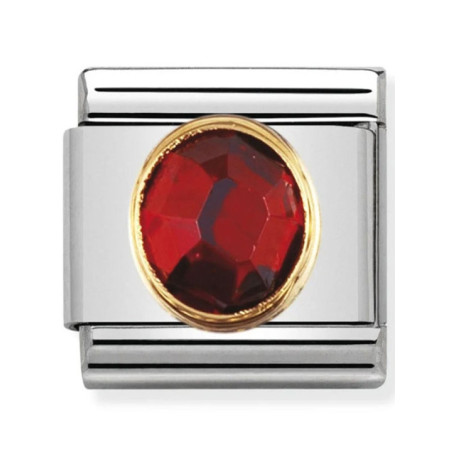 Maillon Nomination classic pierre rouge ronde sur fond en Or