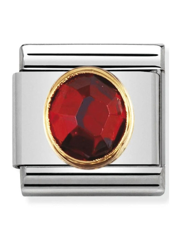 Maillon Nomination classic pierre rouge ronde sur fond en Or