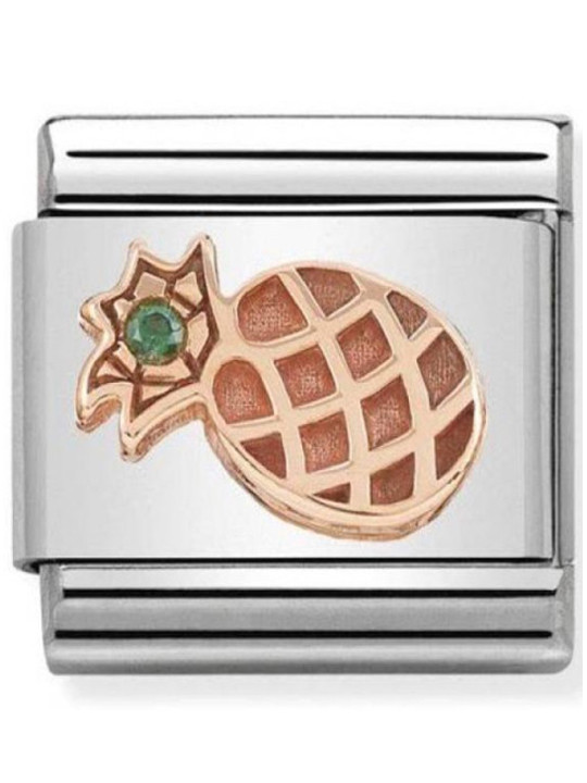 Maillon Nomination classic ananas Or rose et pierre verte