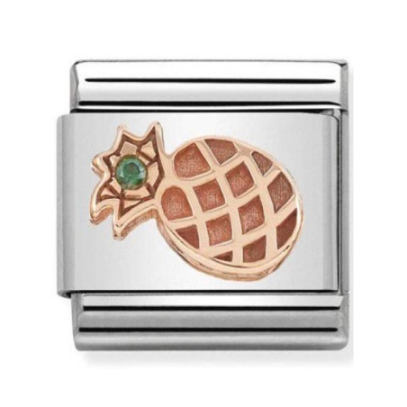Maillon Nomination classic ananas Or rose et pierre verte