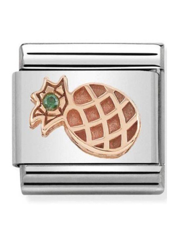 Maillon Nomination classic ananas Or rose et pierre verte