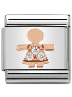 Maillon Nomination classic relief petite fille en Or rose et pierres