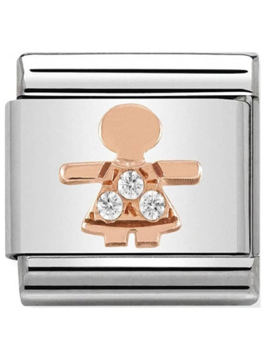 Maillon Nomination classic relief petite fille en Or rose et pierres