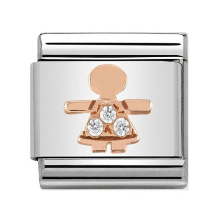 Maillon Nomination classic relief petite fille en Or rose et pierres
