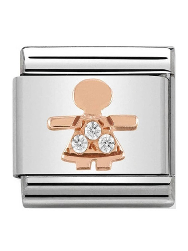 Maillon Nomination classic relief petite fille en Or rose et pierres