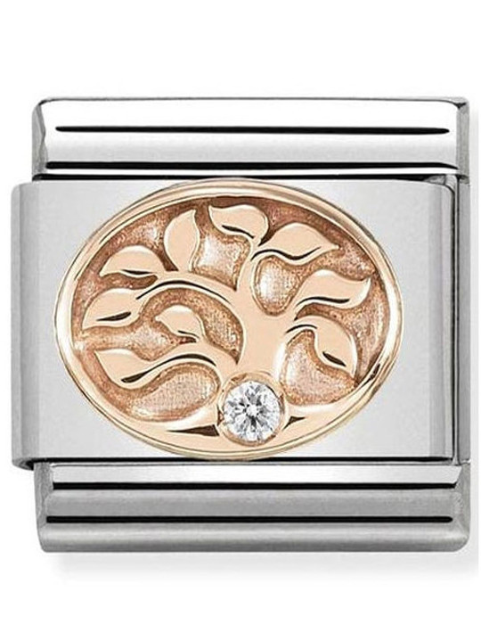 Maillon Nomination classic arbre de vie et oxyde Or rose