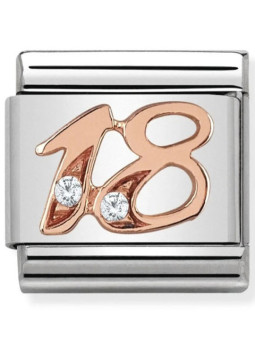 Maillon Nomination classic nombre dix-huit Or rose et pierres blanches