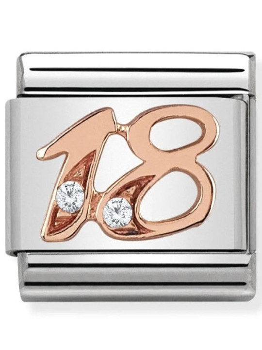 Maillon Nomination classic nombre dix-huit Or rose et pierres blanches