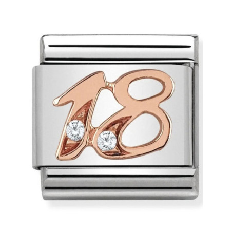 Maillon Nomination classic nombre dix-huit Or rose et pierres blanches