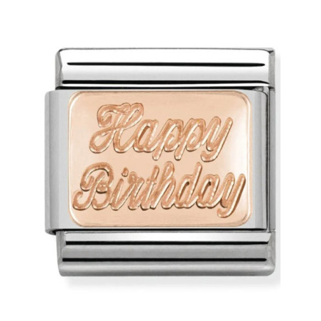 Maillon Nomination classic Anniversaire Happy Birthday en Or rose