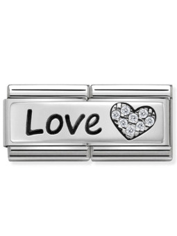 Maillon Nomination classic Amour Message Love Coeur avec Pierres blanches en Argent