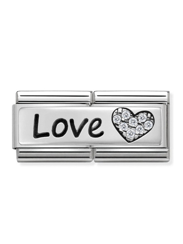 Maillon Nomination classic Amour Message Love Coeur avec Pierres blanches en Argent