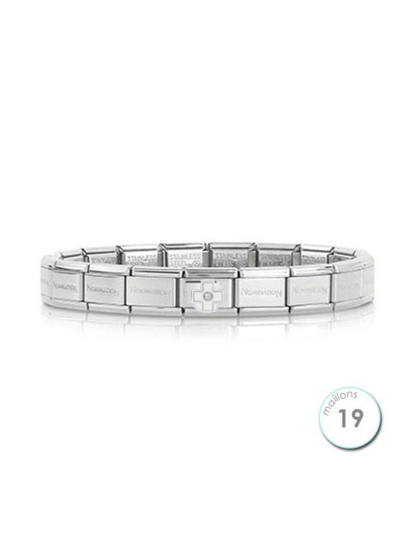 Bracelet Nomination base Acier et croix blanche Argent