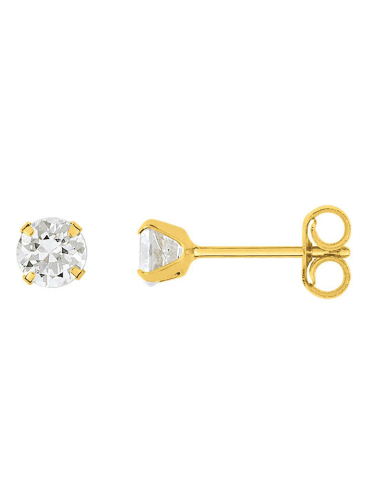 Boucles d'Oreilles Clous Or Jaune et Oxyde de Zirconium 4 mm | UB Bijoux