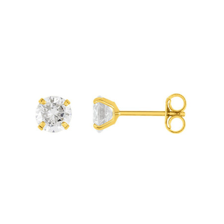Boucles d'Oreilles Clous Or Jaune et Oxyde de Zirconium 5 mm | UB Bijoux
