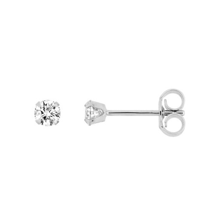 Boucles d'Oreilles Clous Or Blanc et Oxyde de Zirconium 3 mm | UB Bijoux