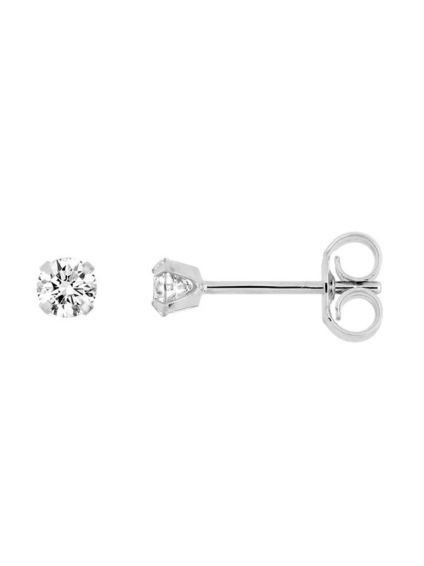 Boucles d'Oreilles Clous Or Blanc et Oxyde de Zirconium 3 mm | UB Bijoux