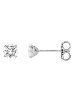 Boucles d'Oreilles Clous Or Blanc et Oxyde de Zirconium 4 mm | UB Bijoux