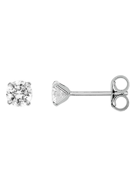 Boucles d'Oreilles Clous Or Blanc et Oxyde de Zirconium 4 mm | UB Bijoux