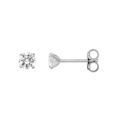 Boucles d'Oreilles Clous Or Blanc et Oxyde de Zirconium 4 mm | UB Bijoux