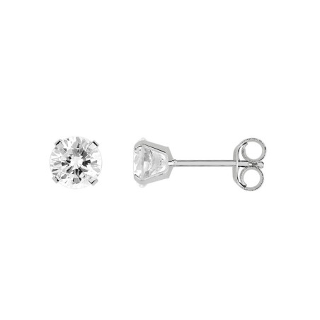 Boucles d'Oreilles Clous Or Blanc et Oxyde de Zirconium 5 mm | UB Bijoux