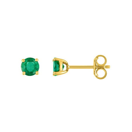 Boucles d'Oreilles Clous Or Jaune et Émeraude 4 mm | UB Bijoux