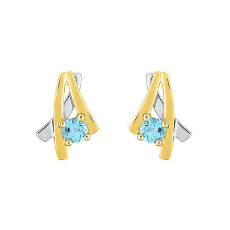 Boucles d'Oreilles Or Jaune et Rhodium Topaze Bleu | UB Bijoux