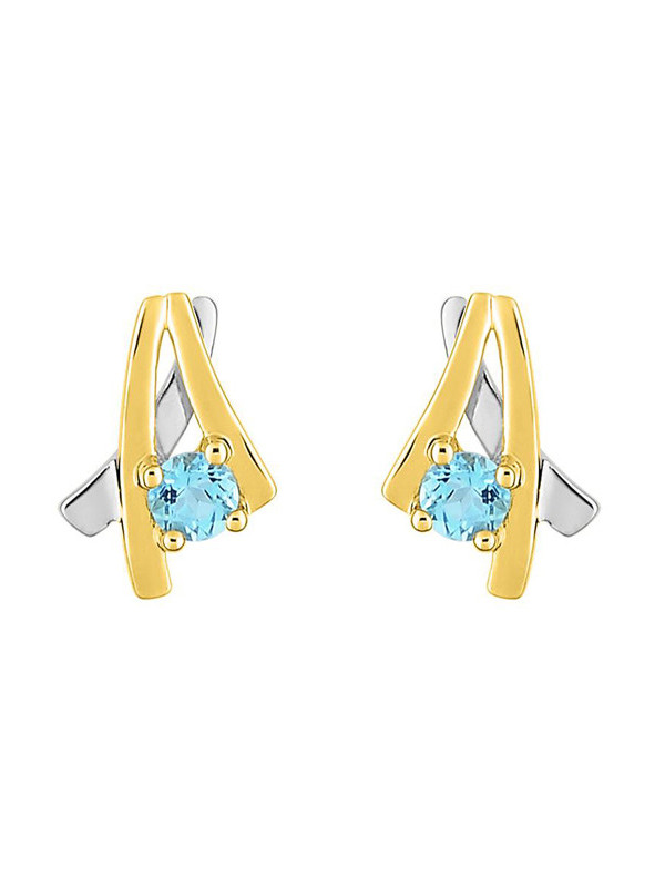 Boucles d'Oreilles Or Jaune et Rhodium Topaze Bleu | UB Bijoux