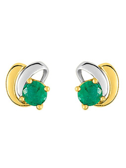 Boucles d'Oreilles Or Jaune et Rhodium Émeraude | UB Bijoux