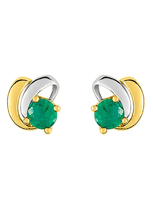 Boucles d'Oreilles Or Jaune et Rhodium Émeraude | UB Bijoux