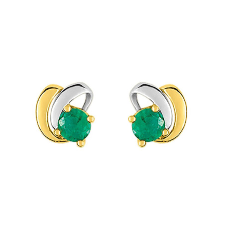 Boucles d'Oreilles Or Jaune et Rhodium Émeraude | UB Bijoux