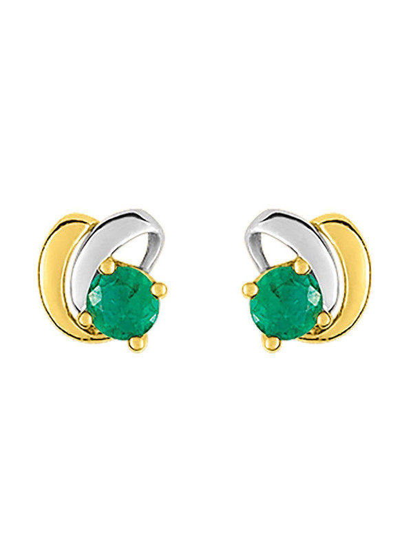 Boucles d'Oreilles Or Jaune et Rhodium Émeraude | UB Bijoux