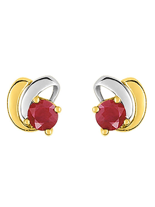Boucles d'Oreilles Or Jaune et Rhodium Rubis | UB Bijoux