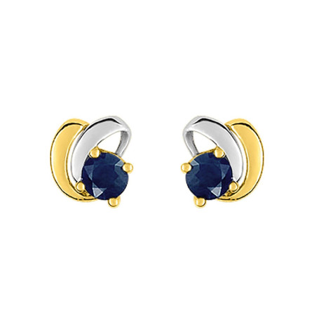 Boucles d'Oreilles Or Jaune et Rhodium Saphir | UB Bijoux