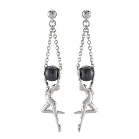 Boucles d'Oreilles Jourdan Argent et Hématite Grâce | UB Bijoux