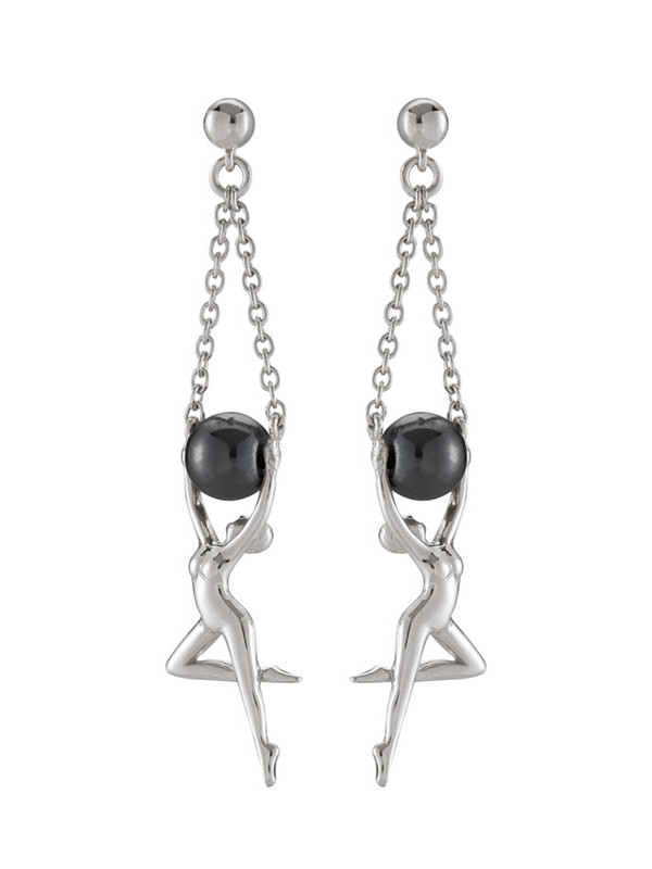 Boucles d'Oreilles Jourdan Argent et Hématite Grâce | UB Bijoux