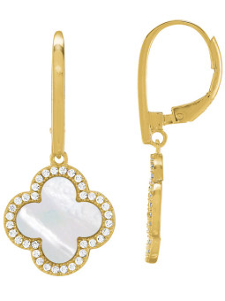 Boucles d'Oreilles Argent Doré Nacre et Oxydes de Zirconium Charles Garnier | UB Bijoux