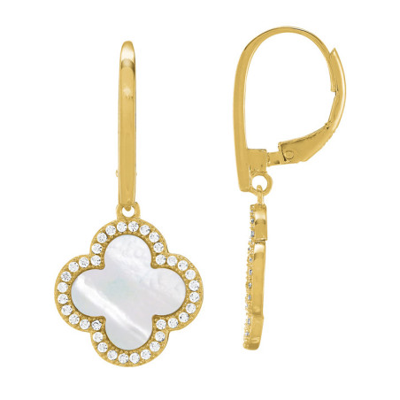 Boucles d'Oreilles Argent Doré Nacre et Oxydes de Zirconium Charles Garnier | UB Bijoux
