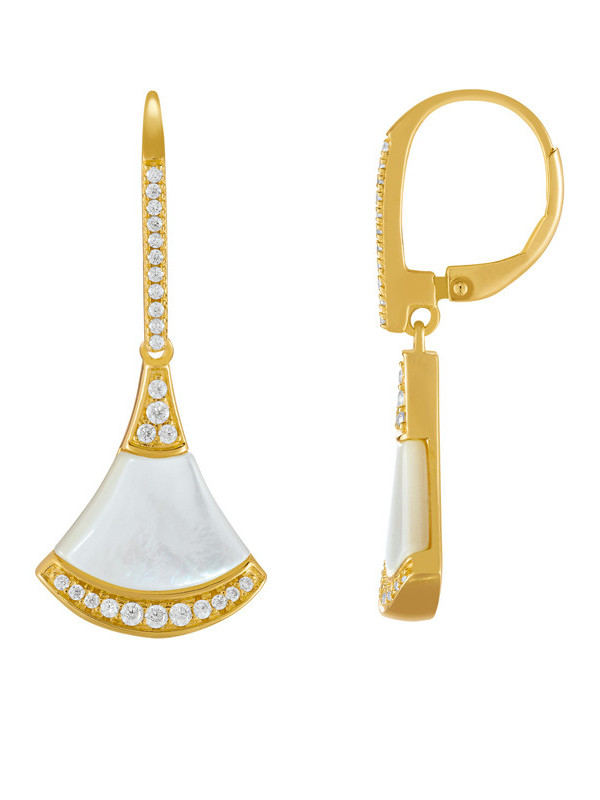 Boucles d'Oreilles Argent Doré Nacre et Oxydes de Zirconium Charles Garnier | UB Bijoux