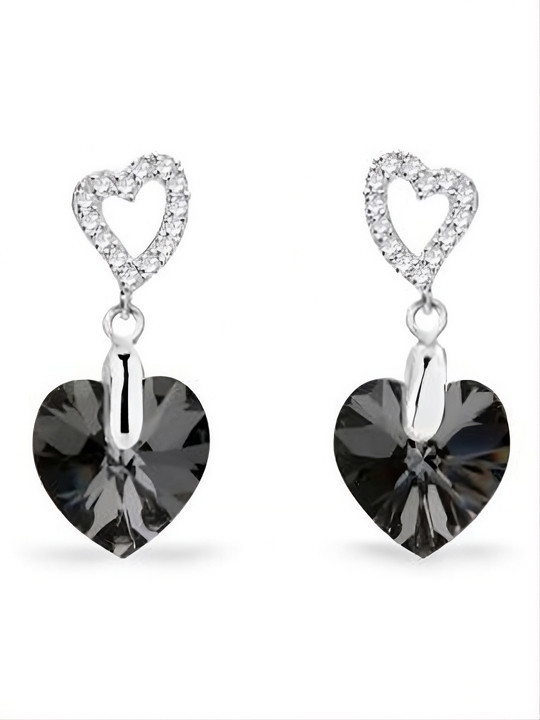 Boucles d'oreilles Spark Argent et cristaux motif coeur noir | UB Bijoux