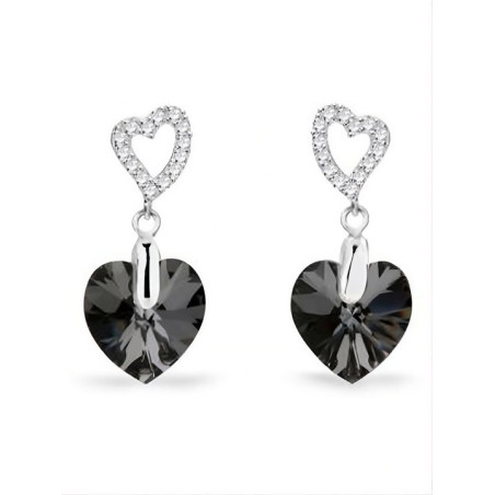 Boucles d'oreilles Spark Argent et cristaux motif coeur noir | UB Bijoux