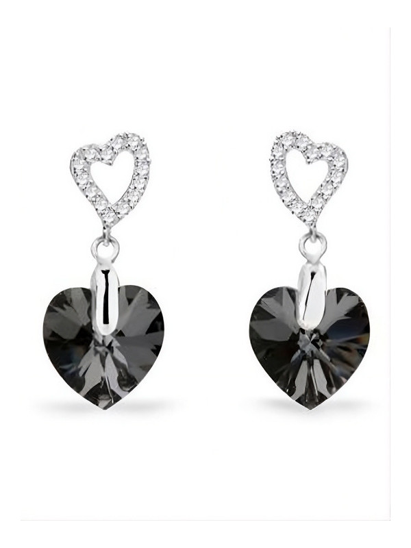 Boucles d'oreilles Spark Argent et cristaux motif coeur noir | UB Bijoux