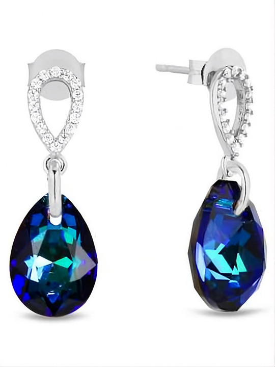 Boucles d'oreilles Spark Argent et cristaux motif goutte bleue | UB Bijoux