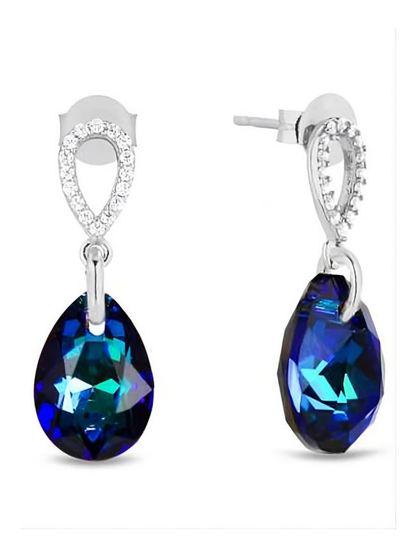 Boucles d'oreilles Spark Argent et cristaux motif goutte bleue | UB Bijoux