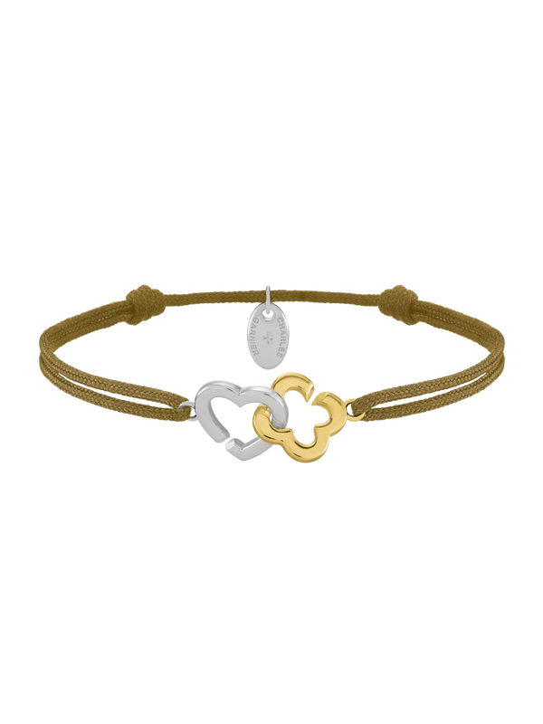 Bracelet Argent Bicolore Cordon Taupe Charles Garnier Passion | UB Bijoux